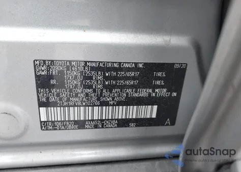 2020 Toyota Rav4 Le из США, поврежденный, VIN 2T3H1RFV8LW102766